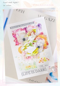 Dettaglio di adesivi acquerello e nastri adesivi per decorazione creativa di scrapbooking