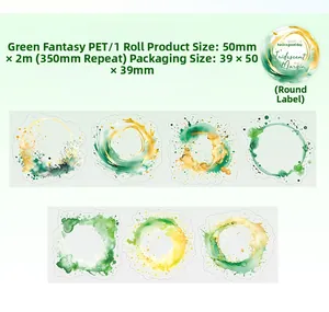 Specifiche del nastro PET con decorazioni ad acquerello verdi e dorate per scrapbooking