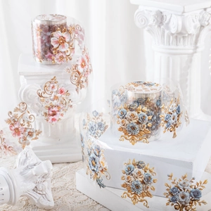 Nastro Decorativo PET Floreale Barocco Vintage Adesivi Fiori Fustellati per Scrapbooking DIY Journaling Materiale Artistico