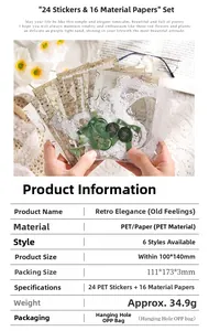 Detail of vintage DIY junk journal kit with lace PET stickers and floral paper