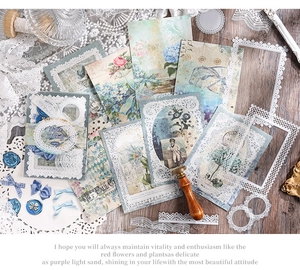 Close-up of vintage lace melody scrapbooking paper with floral patterns and 40 pieces set