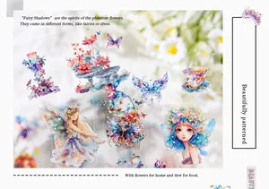Détails macro d'autocollants fées et papillons avec motifs floraux en PET transparent