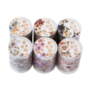 Set di 6 nastri adesivi PET con fiori vintage e motivi barocchi fustellati per diari
