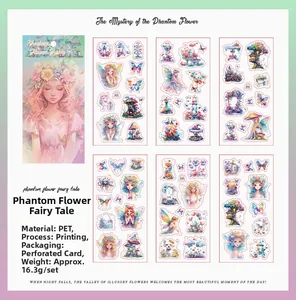 Détail des autocollants fées florales en PET avec illustrations pour scrapbooking et DIY