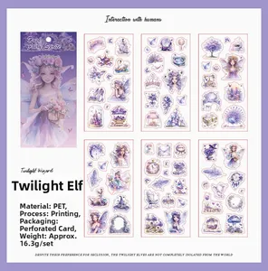Lot de stickers en PET détaillés avec thématique elfe fantastique violette pour scrapbooking