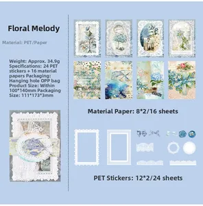 Scrapbook kit with PET stickers and decorative paper from Lace Melody vintage series
