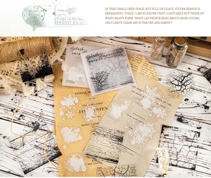 Vintage PET stickers featuring ink splatters and literary motifs for journal decoration