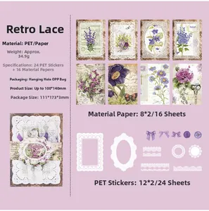 Detail view of Nostalgic Lace scrapbooking stickers with vintage PET floral patterns
