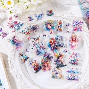 Fantasy Flower PET stickers set featuring floral fairies and butterflies on white plate