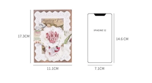 Size comparison of 40pcs floral lace decorative stickers showing 17.3cm x 11.1cm dimensions
