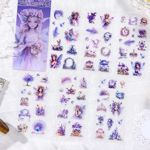 Dreamy purple fairy sprite stickers set with 6 sheets for journal scrapbooking decoration