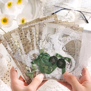 Vintage DIY scrapbook material kit with 40 sheets of floral paper and wax seals