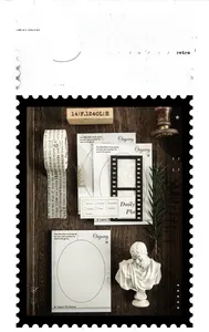Close-up of vintage lifestyle notepad set with schedule planners on dark wood background