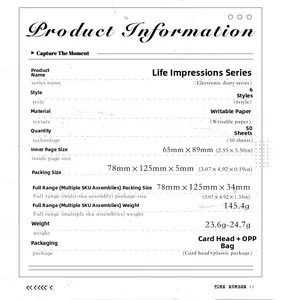 Detailed specifications table for vintage aesthetic 50-sheet paper notepad series