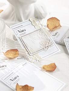 Detail of vintage scrapbooking paper with lace edges and inspirational quotes