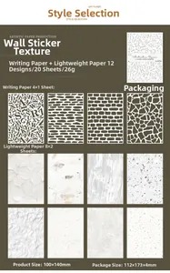 Griglia dettagliata di 12 carte materiche per scrapbooking e confezione in formato 100x140mm