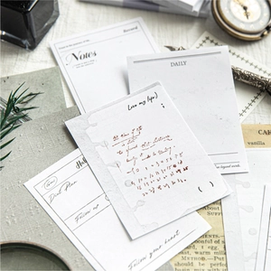 Retro English decorative memo pads with daily diet plans and stationery on vintage background