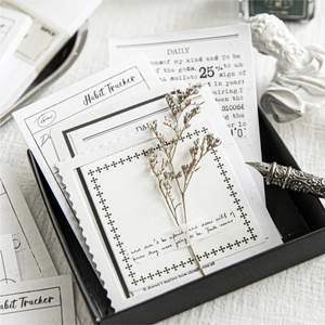 Vintage aesthetic 50-sheet memo pad set with habit tracker and daily cards in black and white