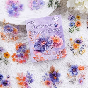 60pcs floral butterfly stickers in purple box for DIY scrapbooking and journal decor