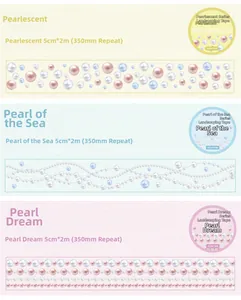Detailed view of pearlescent DIY PET tape rolls in various pastel colors and patterns