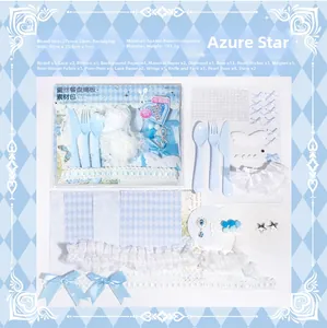 DIY blue lace display board kit with 27x20cm base, ribbons and resin charms accessories