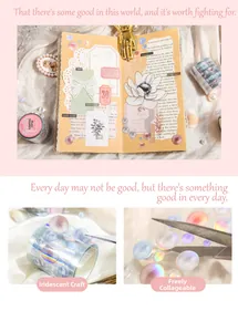 Detail view of pearlescent bubble PET tape with iridescent finish for DIY scrapbooking