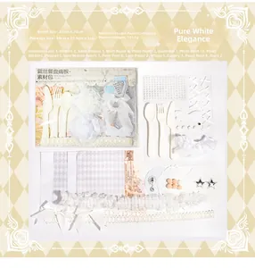 DIY lace craft kit with decorative paper ribbons and miniature tableware for scrapbooking
