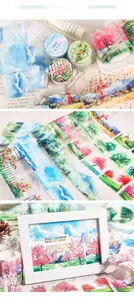 Detail of Retro Story watercolor scenery washi tape for journaling and creative decoration
