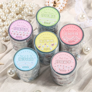 6 rolls of pearlescent PET decorative tape with pearl chain designs for DIY scrapbooking