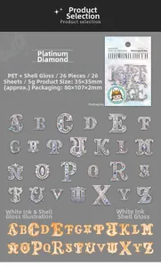 Detailansicht von PET-Alphabet-Aufklebern mit Silberglanz für DIY-Tagebuchdekorationen