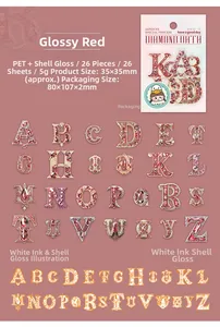 Detail der roten PET-Alphabet-Aufkleber im Juwelenstil mit Muschellicht für Scrapbooking