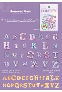 Makro-Detail von PET Muschellack-Alphabet-Aufklebern für DIY-Scrapbooking und Planer