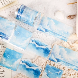 Watercolor blue sky and clouds washi tape for scrapbooking decoration and journals