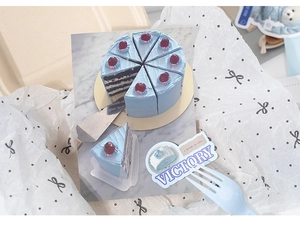 Detailed view of aesthetic Korean-style sticker featuring a blue cherry cake design