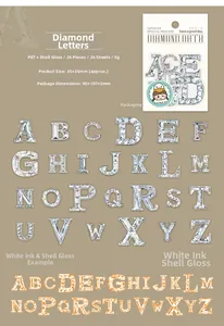 Detail von PET Alphabet Aufklebern mit Muschellicht und Diamanttextur für DIY Basteln