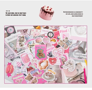 Pink Korean style sticker set featuring cute bears and donuts for DIY journaling decor