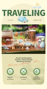 Détail du ruban adhésif PET journal de voyage avec motifs de camping à l'aquarelle