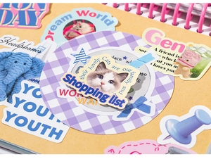 Close-up of cute Korean style heart market stickers for DIY scrapbooking and planners