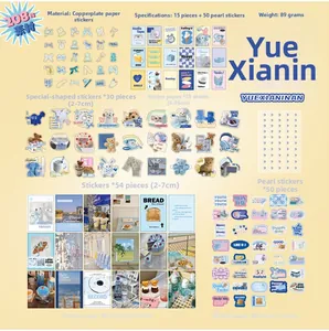 Detailed flat lay of 208-piece Korean heart market themed DIY journal stickers and papers