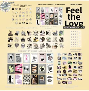 DIY scrapbooking kit with 208 stickers and papers featuring diverse Korean aesthetic designs