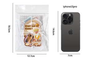 Size comparison of retro Heartbeat Market sticker pack against an iPhone 15 Pro