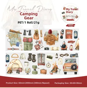 Détails du ruban PET décoratif thème camping avec largeur 60mm et longueur totale de 2m