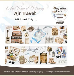 Détail du ruban PET My Travel Diary avec illustrations de voyage vintage à l'aquarelle
