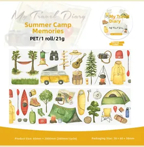 Ruban PET décoratif détaillé avec motifs aquarelle camping et plein air My Travel Diary