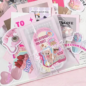 Pink Korean style DIY scrapbook kit with 208 pieces including stickers and pearls