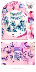 Detailed close-up of festive PET stickers with floral and cake motifs for DIY journals