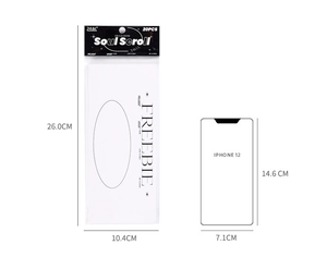 Comparaison de taille du pack de 20 papiers collage Soul Scroll à côté d'un iPhone 12