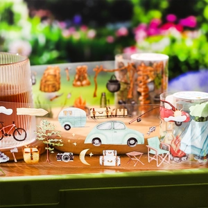 Ruban adhésif PET décoratif thème camping avec illustrations de van et plein air