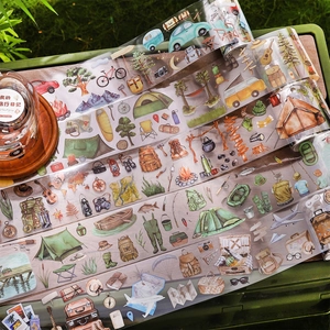 Ruban adhésif PET journal de voyage avec motifs aquarelle de camping et d'aventure