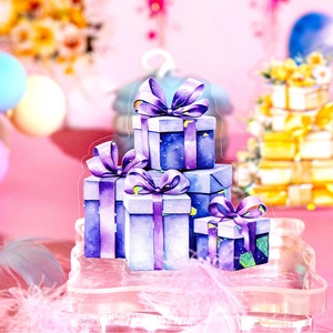 Watercolor blue and purple stacked gift boxes acrylic stand for party and DIY decoration